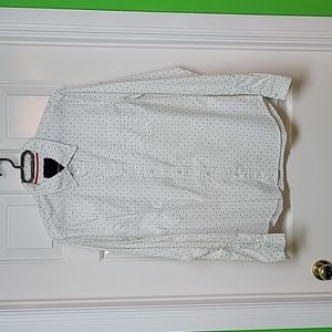 White with black polka dot men's button down shirt